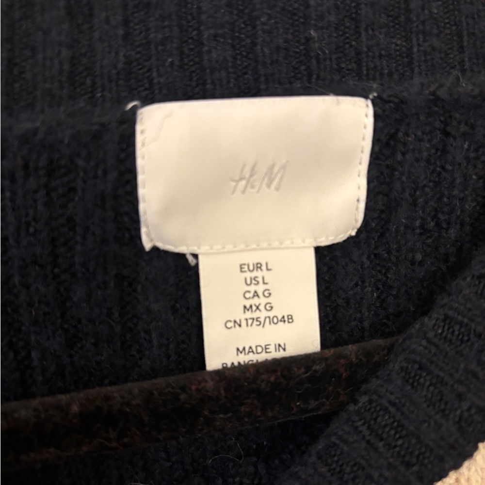H&M Navy and Cream Striped Knit Sweater LARGE - Picture 2 of 6